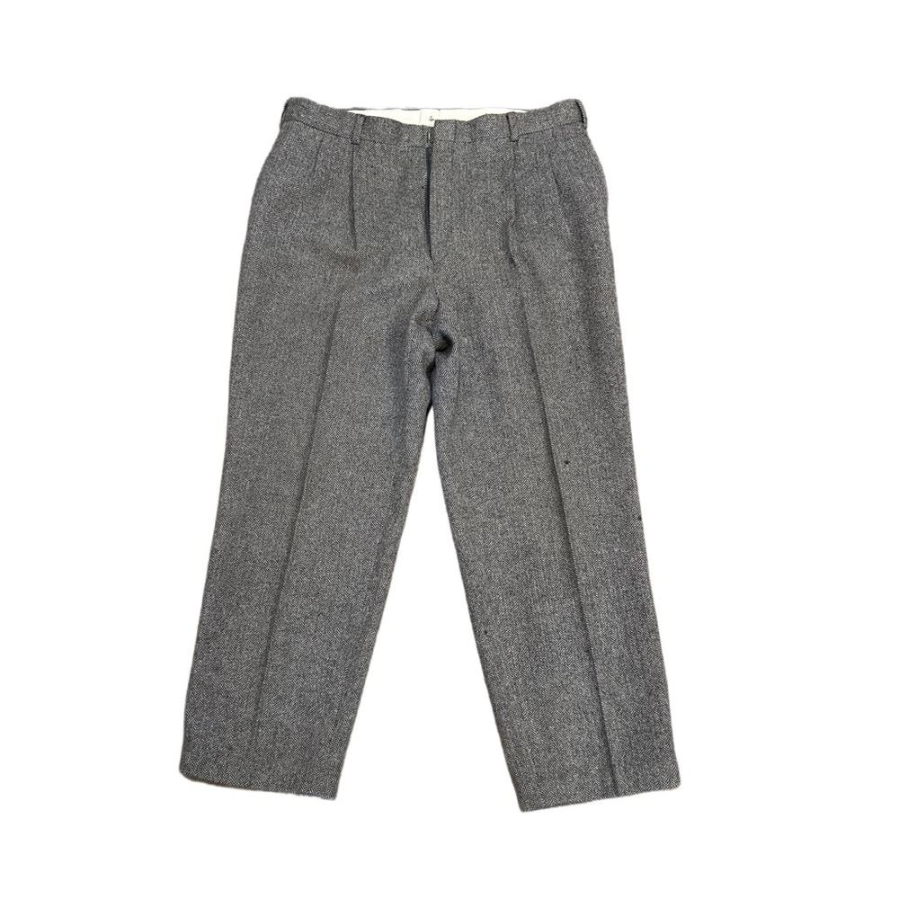 Vintage Baxter Tailored Wool Herringbone Pleated Dress Pants Gray 34x30